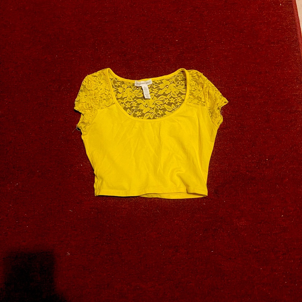 Yellow lace crop top